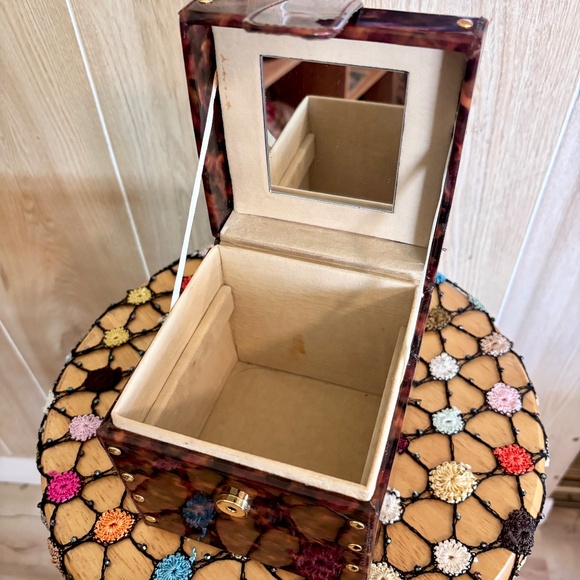 Vintage Hard Tortoise Shell Cosmetic Mirror Box Hand Bag 90s 2000s - Picture 7 of 8